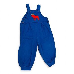 Vintage Hartstrings Baby 24 Months Moose Overalls Blue Red Jogger USA